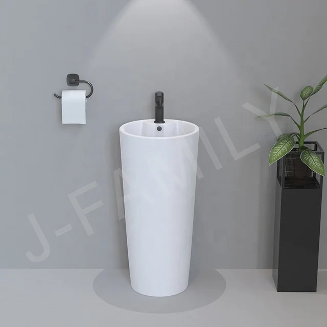 FREESHIP Lavabo trụ đứng đặt sàn màu trắng kiểu tròn thiết kế sang trọng cho gia đình ,khách sạn