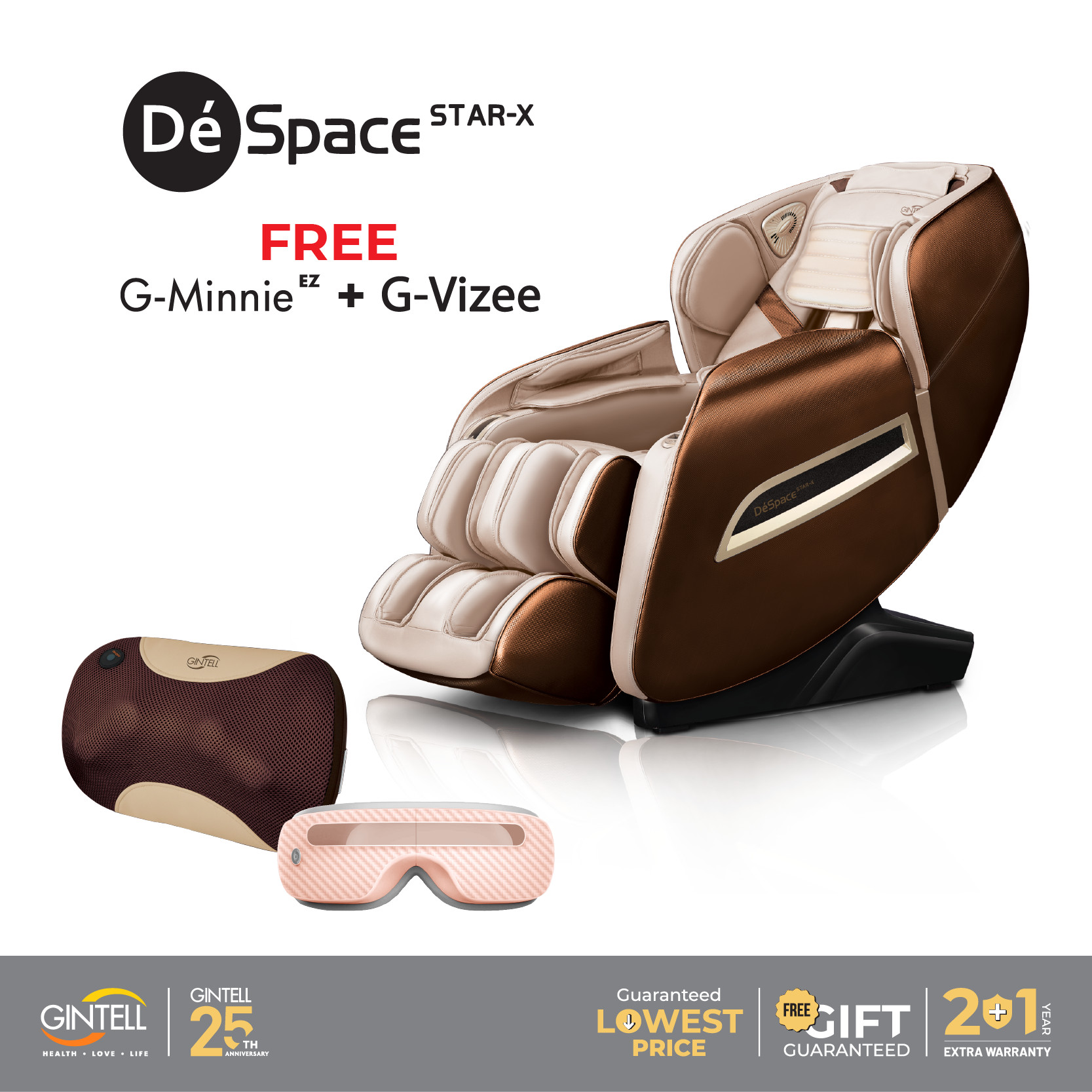 Ghế Massage Gintell DéSpace STAR-X [Tặng ngay] Máy Massage Mắt G-VIZEE + Đệm Massage G-Minnie EZ