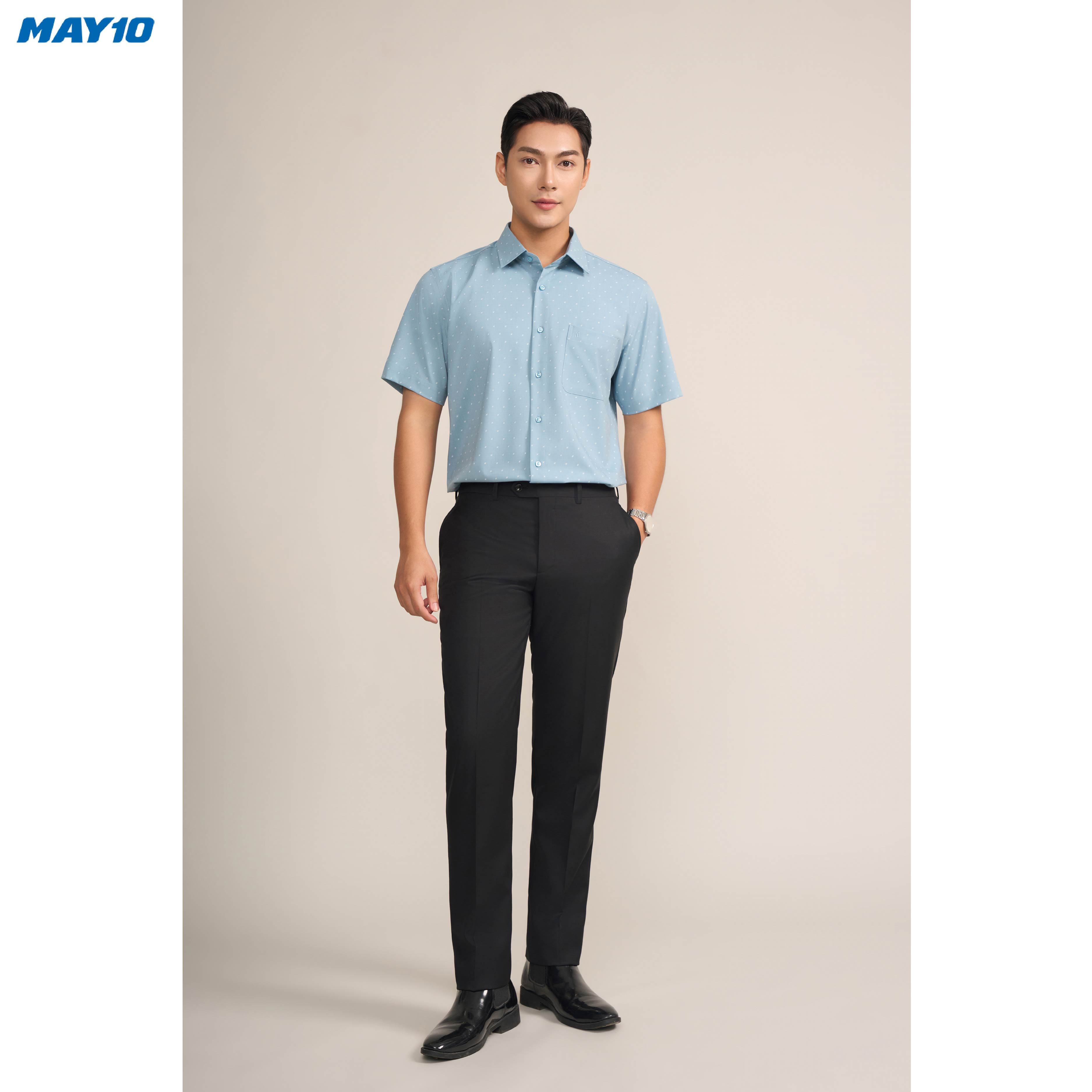 Sơ mi nam cộc tay May10 form RegularFit mã 010124195ONGB AH388