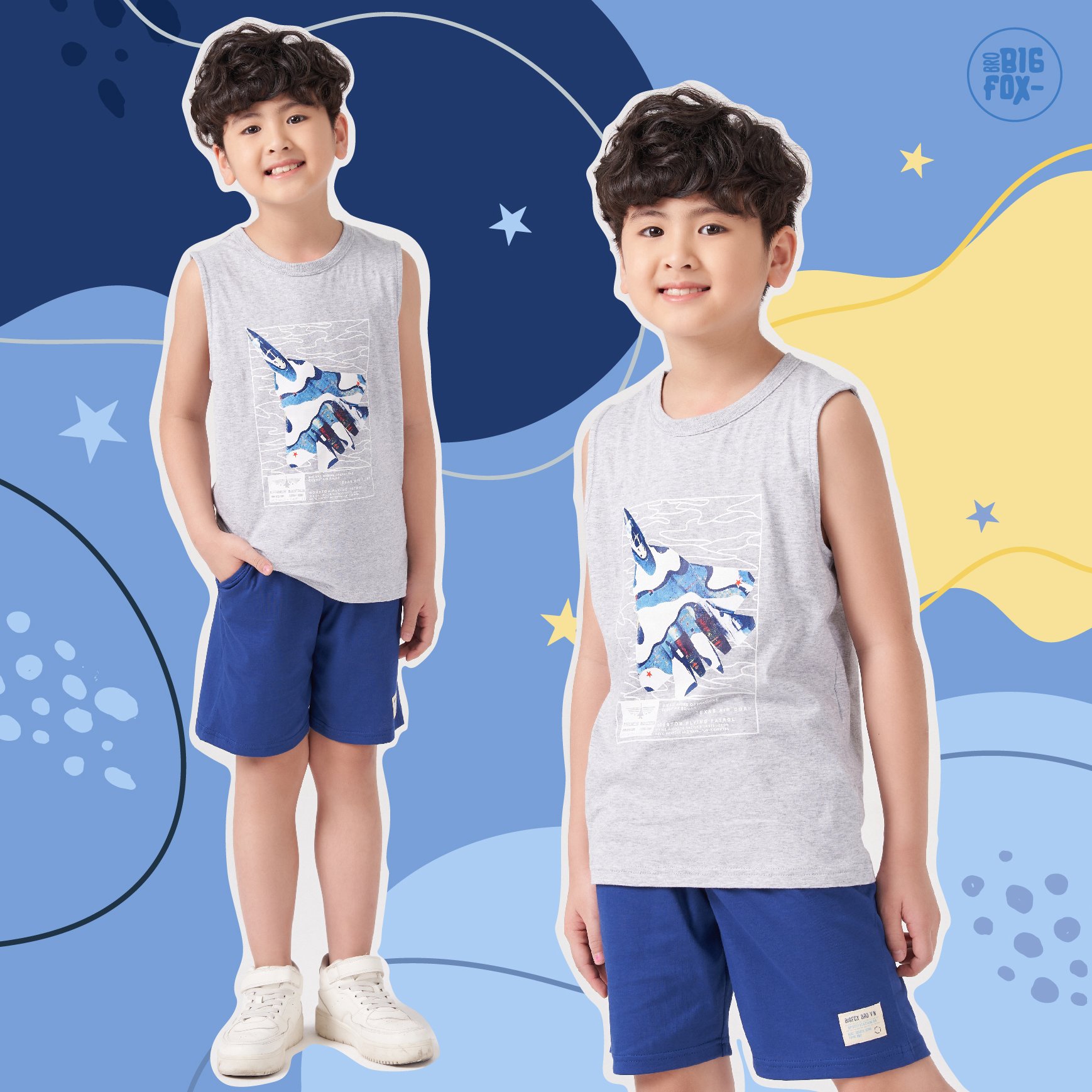 Bộ Bé Trai Size Đại Bigfox, Đồ Bộ Trẻ Em Mùa Hè Chất Cotton In Máy Bay 3-11