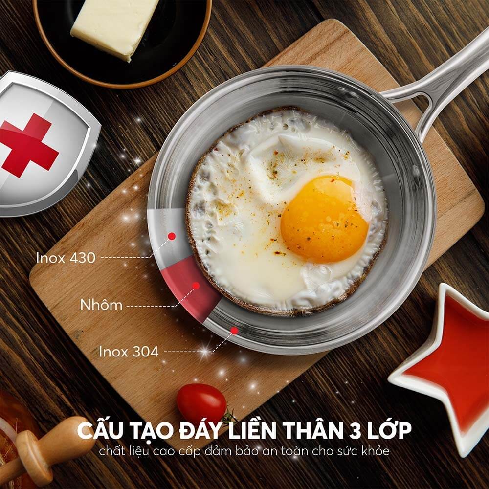 Chảo Nguyên Khối Sâu Lòng Inox 304 Elmich Trimax EL-3846 Nhiều Size,Hàng Chính Hãng, Đáy Từ -JoyMall