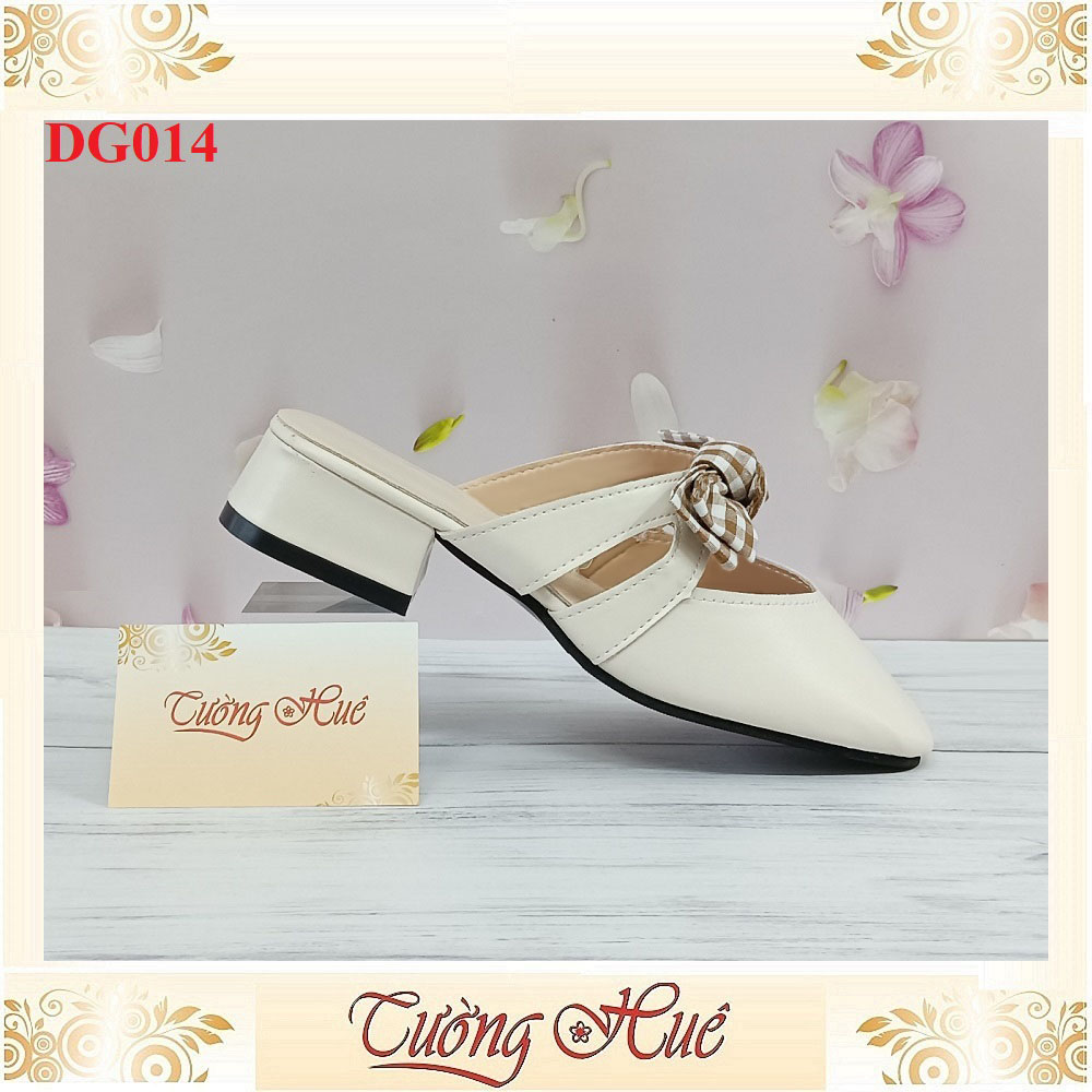 Dép Sục Cao Gót Mũi Vuông Nữ Quai Ngang Phối Nơ Gót Vuông Cao 4CM - Hàng Quảng Châu - DG014