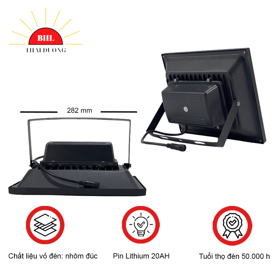 Bộ Đèn Pha Năng Lượng Mặt Trời 50W Siêu Sáng