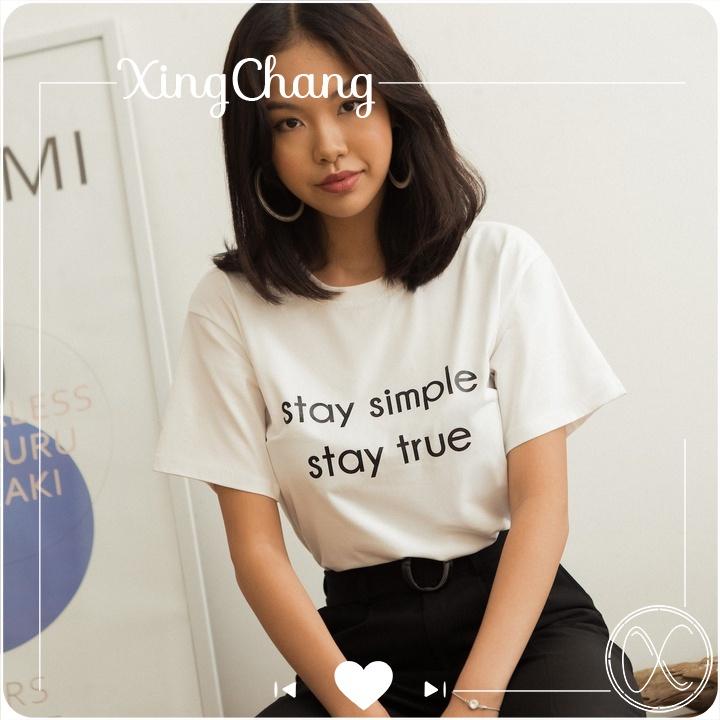 Áo phông nữ công sở, áo phông tay ngắn chất mịn đẹp cá tính in Stay mã NXC06
