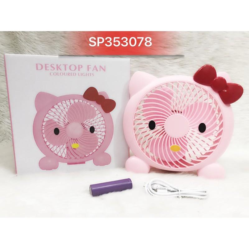 Hộp quạt bàn pin mèo Kitty đèn sạc USB , HR1927 - SP353078
