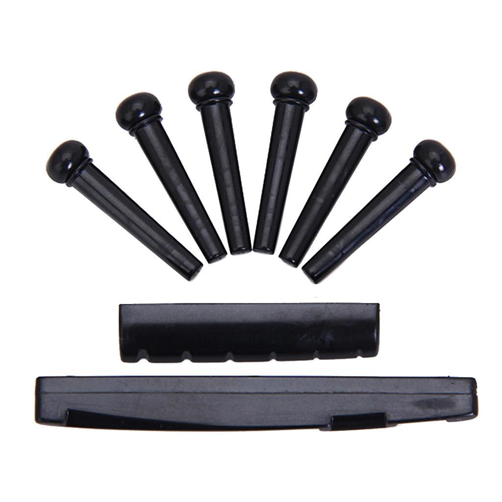 Bridge Pins + Saddle Nut Set Parts for Acoustic Guitar Black