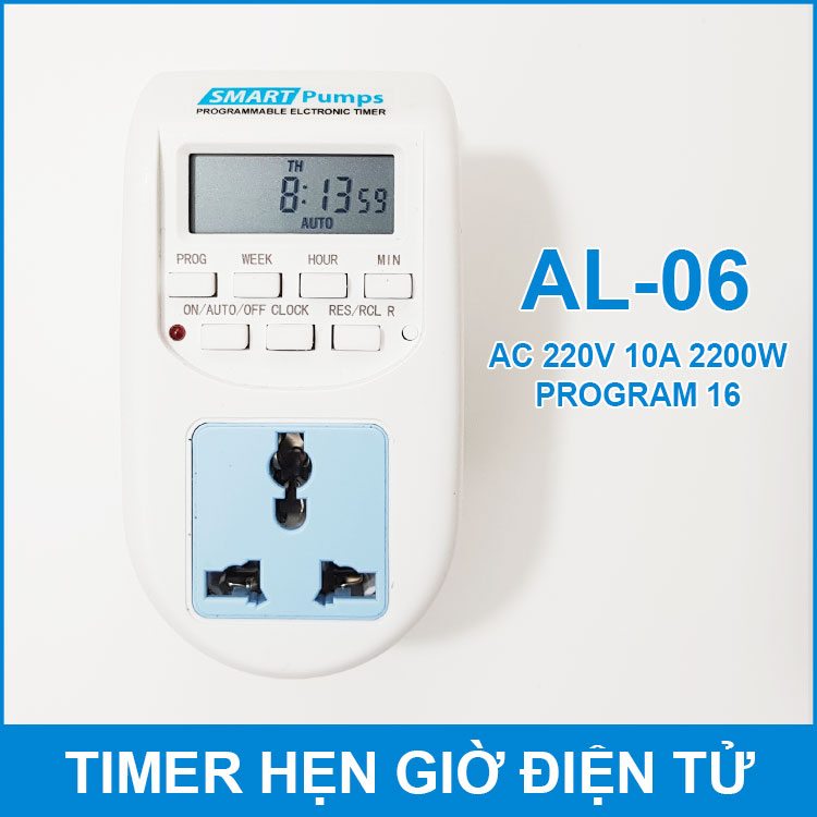 Ổ cắm hẹn giờ lập trình điện tử AL-06 chịu tải 10A 2200W 16 chương trình Smartpumps