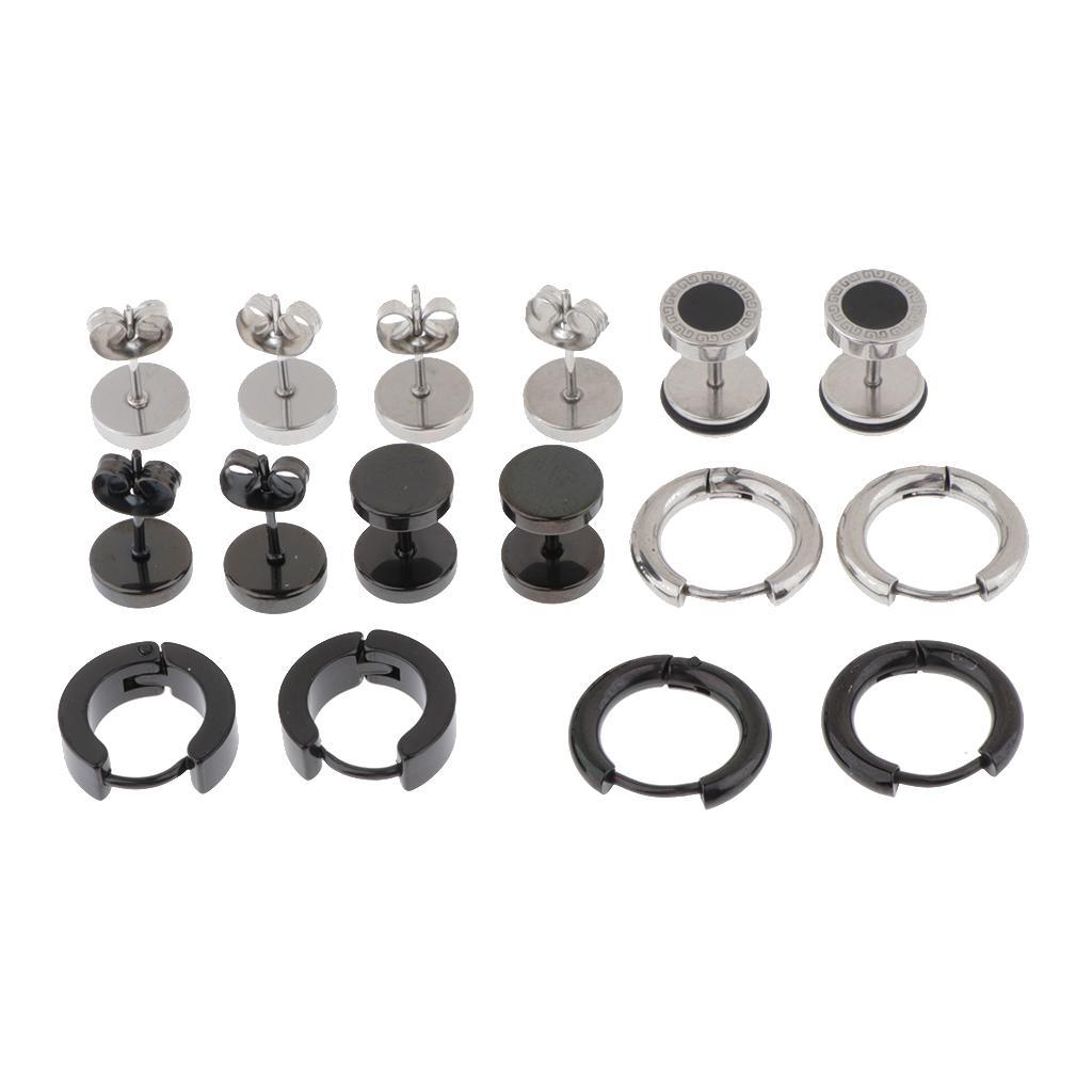 8 Pair Punk Style Stainless Steel Mens Stud Earrings Set Ear Piercing