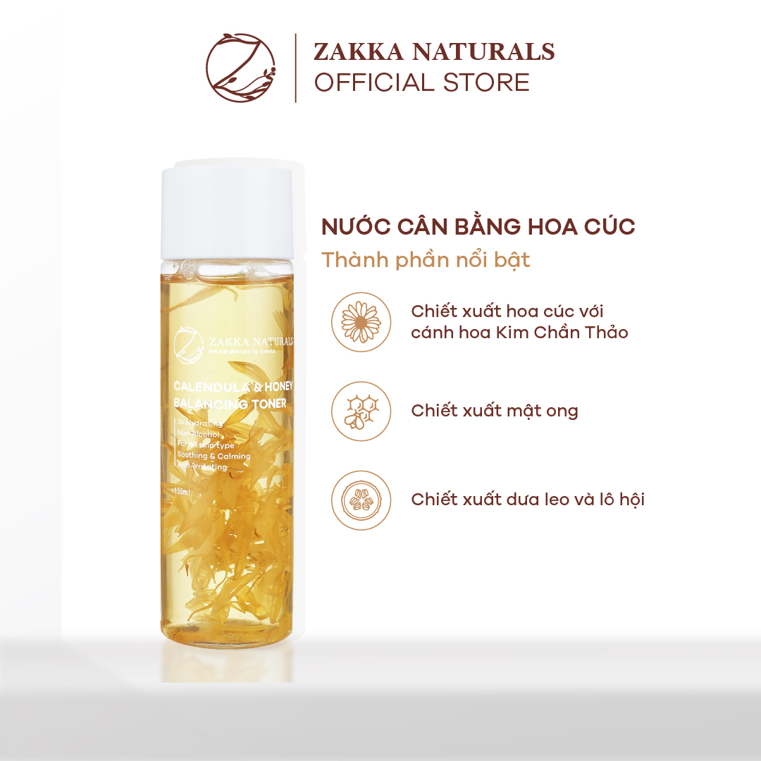 Toner (Nước Cân Bằng) Hoa Cúc Zakka Naturals Calendula &amp; Honey Balancing Toner 150ml