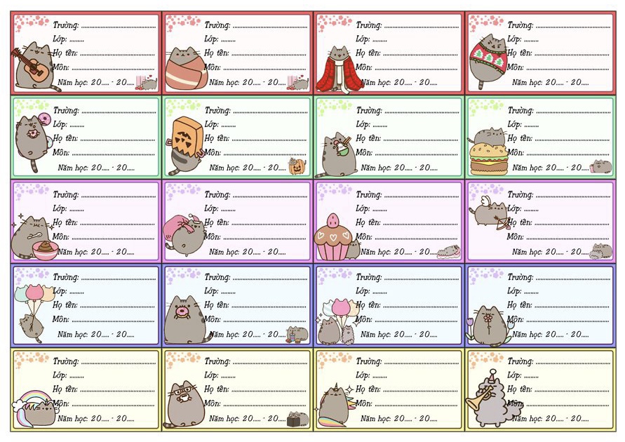 Nhãn vở mèo pusheen 40 cái cute dễ thương/nhãn dán mèo pusheen