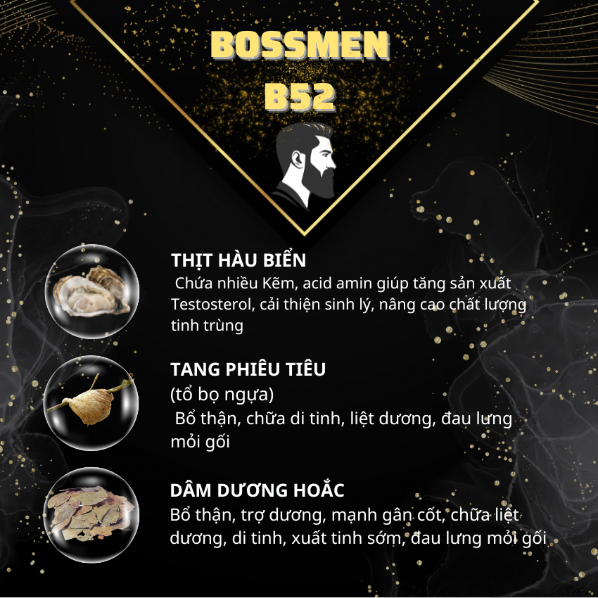 (VỎ HỘP MÓP) Viên uống BOSSMEN B52  Hỗ trợ bổ thận tráng dương tăng cường sinh lực cho nam giới trong giai đoạn chuẩn bị sinh con Hộp 30 viên Tâm An Pharma