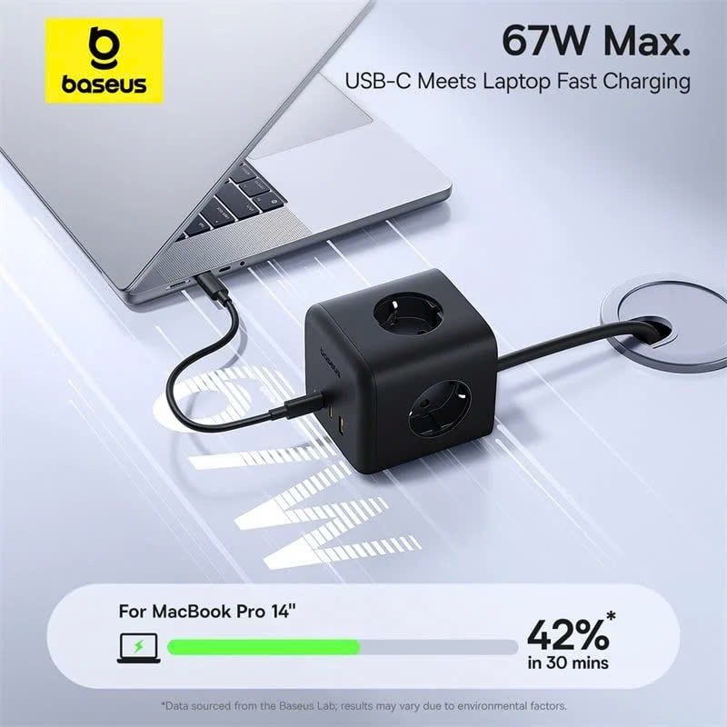 Bộ Sạc Nhanh 3AC+1U+1C Baseus EnerFill FA11 Cube Power Strip 67W (Tích Hợp Dây Nguồn Nối Dài 1.5m Chân EU) [ HÀNG CHÍNH HÃNG ]