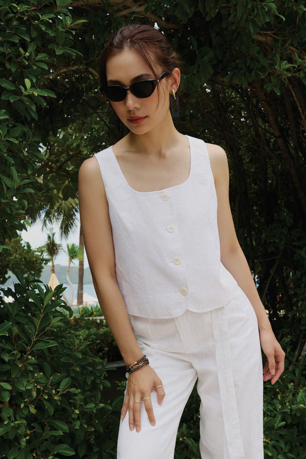 Áo Croptop Sát Nách Linen Trắng thời trang thiết kế Hity Top229