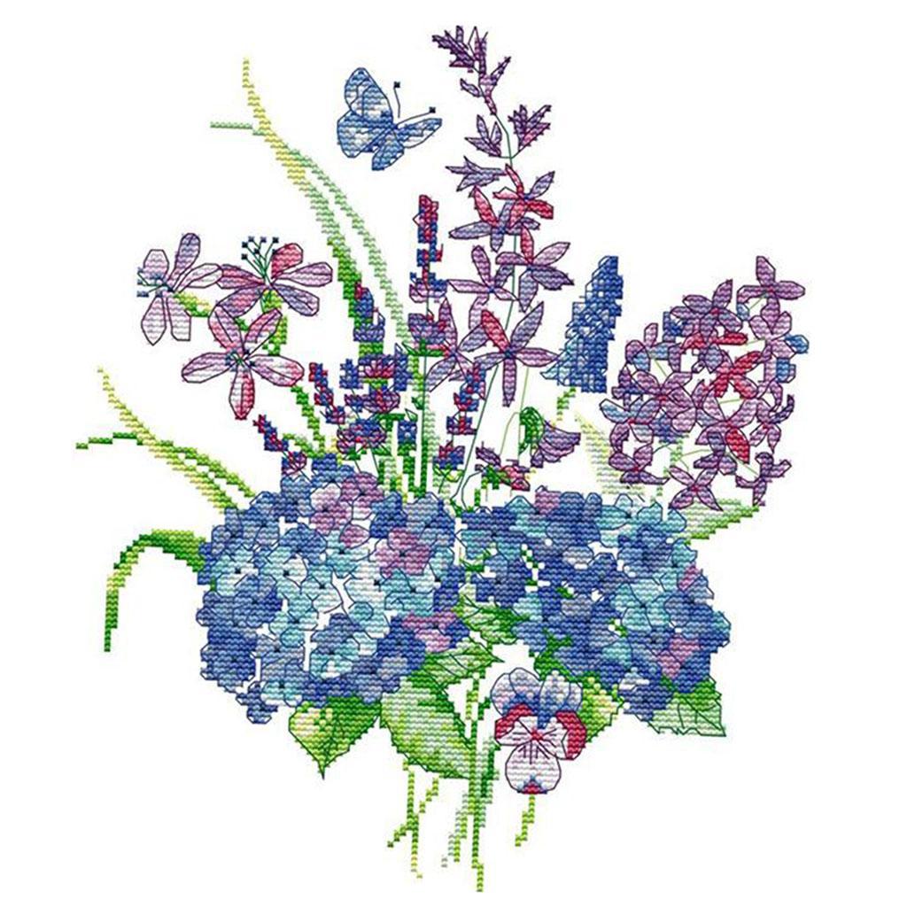 Flower Stamped & Counted Cross Stitch Embroidery Package for Beginners 11CT