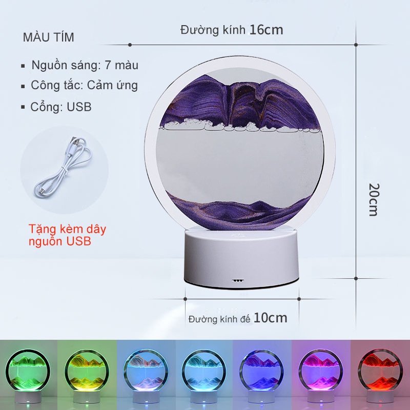 Tranh Cát Chuyển Động 3D Xoay 360 Độ Dùng Trang Trí Phòng Ngủ Đồng Hồ Cát Xoay 3D Kiêm Đèn Ngủ - Hàng Loại 1 - Chính Hãng MINIIN