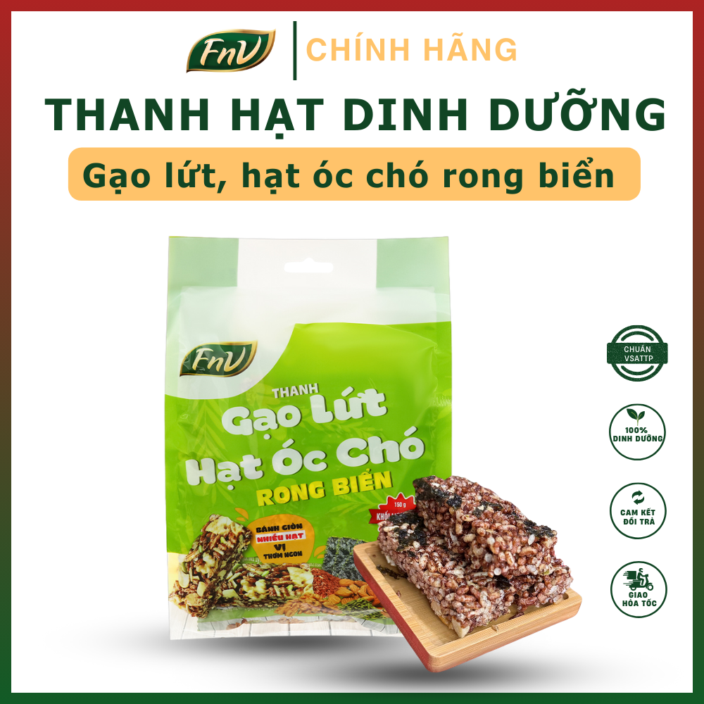 Thanh gạo lứt óc chó rong biển FnV bịch 150g