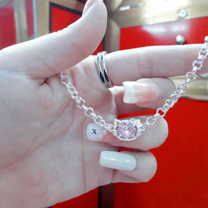Lắc tay mèo bạc cho bé đính đá YN JEWELRY