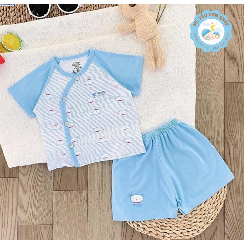 [3-9kg] Bộ Quần Áo Ngắn Tay Chất Thun Lạnh Mềm Mát Kẻ Sọc Phối Màu Cho Bé - Hồng