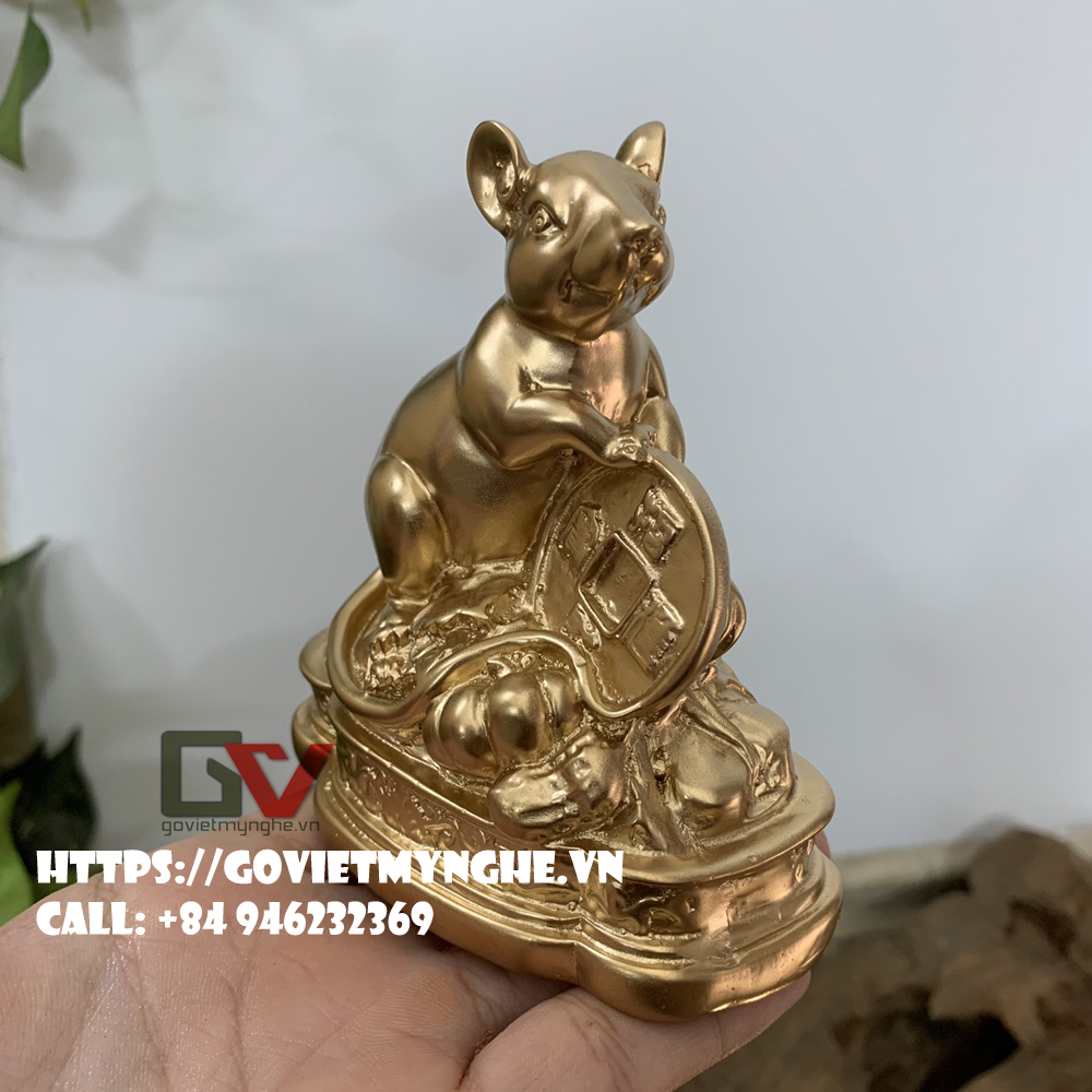 [Chuột phong thủy] Tượng linh vật phong thủy Chuột tiền giữ tài lộc cho gia chủ - Cao 11cm - Màu nhũ đồng