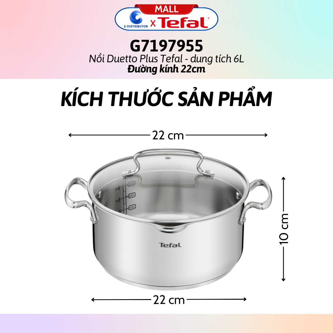 Nồi Duetto Plus Tefal G7197955/G7196455 (Đường kính 22cm/28cm) - Hàng chính hãng