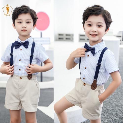 Set bộ gile bé trai TRAZ có 2 chi tiết, áo sơ mi, quần short phong cách Hàn Quốc đi chơi, sự kiện