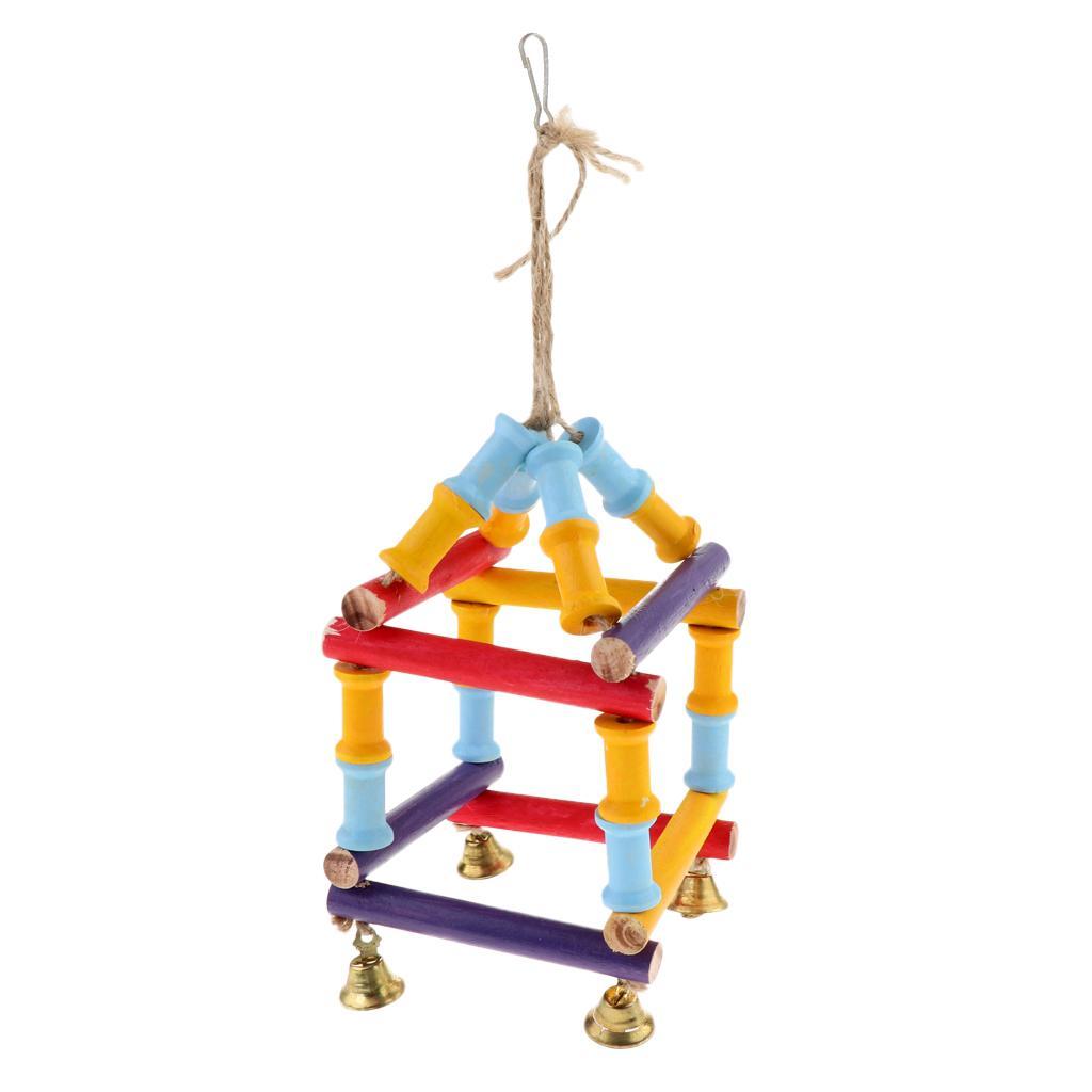 Pet Bird Cage Swing Perches Stand Platform Chew Climb Bell Toy