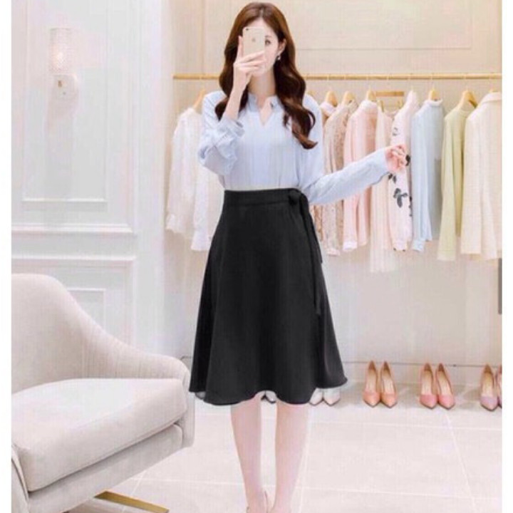 Chân váy xòe dài buộc nơ sang trọng - nhiều size và màu, form dáng chuẩn, thích hợp mặc đi làm, dự tiệc