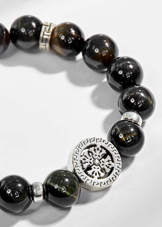 Vòng tay thạch anh mắt hổ xanh đen phối charm phật bạc (10mm) Ngọc Quý Gemstones