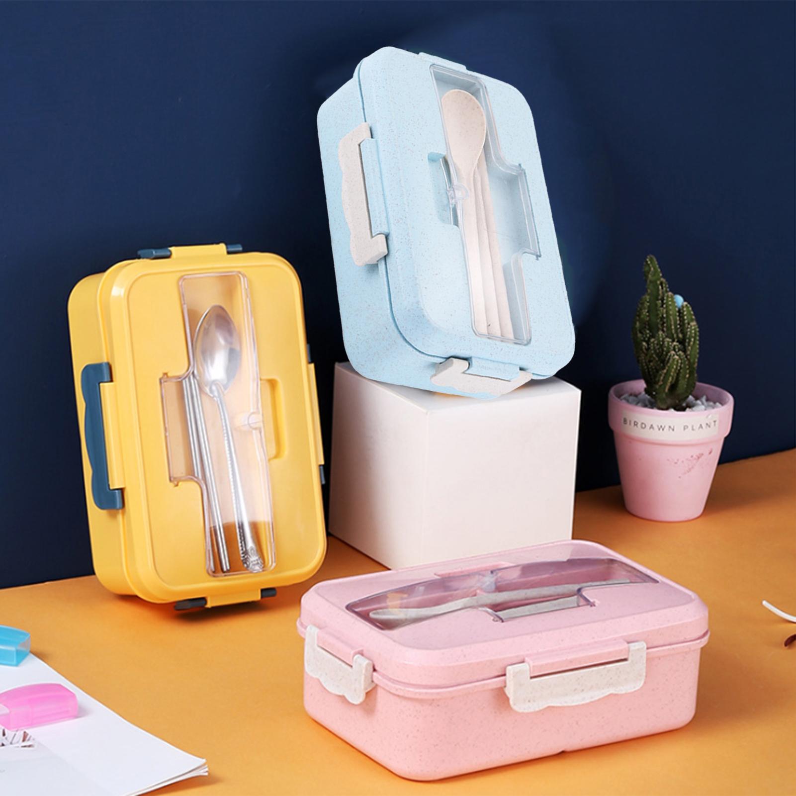 Hộp Cơm Bento 3 Ngăn Cho Trẻ Em Có Thìa & Đũa Có Thể Dùng Lò Vi Sóng