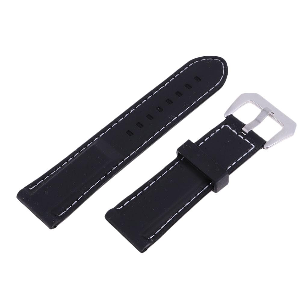 Men's Soft Silicone Rubber Watch Bands Repalcement White Stitch Quick Release Strap 22mm 24mm or 26mm Width Black Band