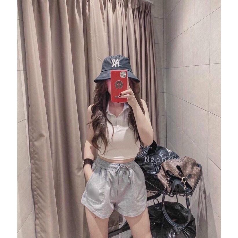 ÁO CROPTOP CỔ SƠ MI SÁT NÁCH CÓ HÀNG NÚT GIỮA TRẺ TRUNG CÁ TÍNH CHO CÁC NÀNG