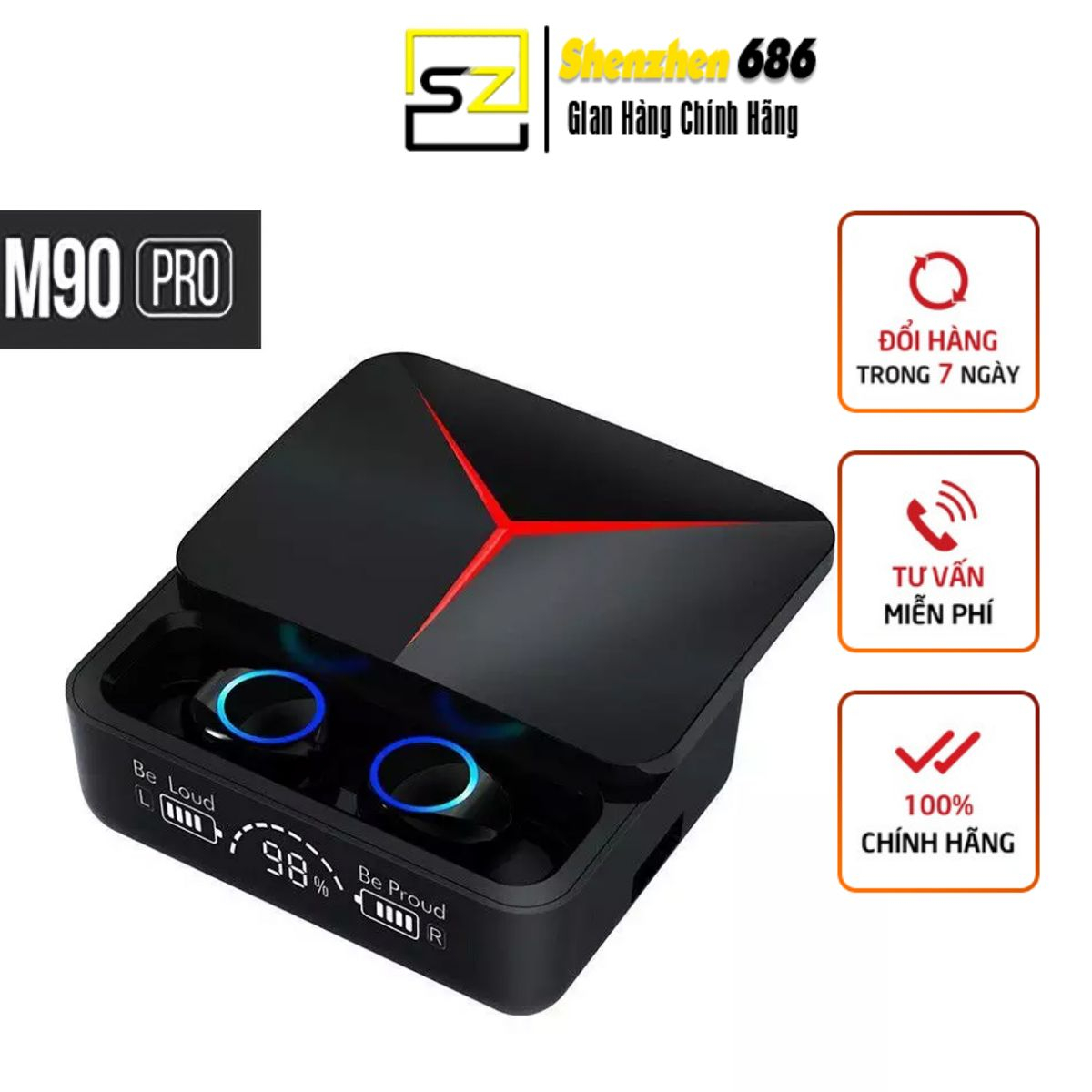 Tai nghe không dây gaming M90 Pro bluetooth 5.2 công nghệ cảm biến chạm, nắp trượt, pin 4h, kiêm sạc dự phòng, không có độ trễ, chipset xịn - hàng chính hãng