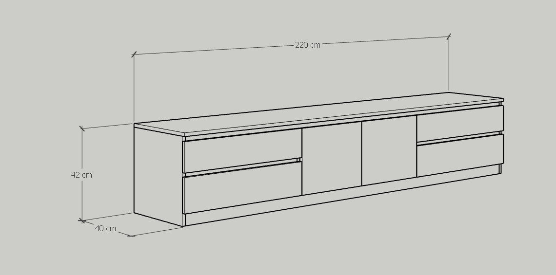 [Happy Home Furniture] OLA , Kệ TV 4 ngăn kéo - 2 cánh mở , 220cm x 40cm x 42cm ( DxRxC), KTV_022