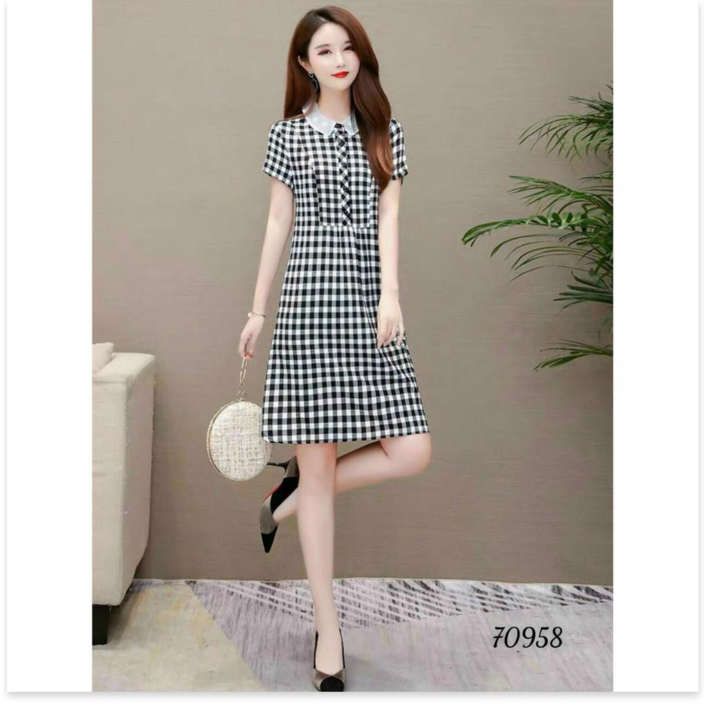 ĐẦM LỤA CARO DÁM SUÔNG THÍCH HỢP CHO CÁC BAN NỮ ĐI DỰ TIỆC