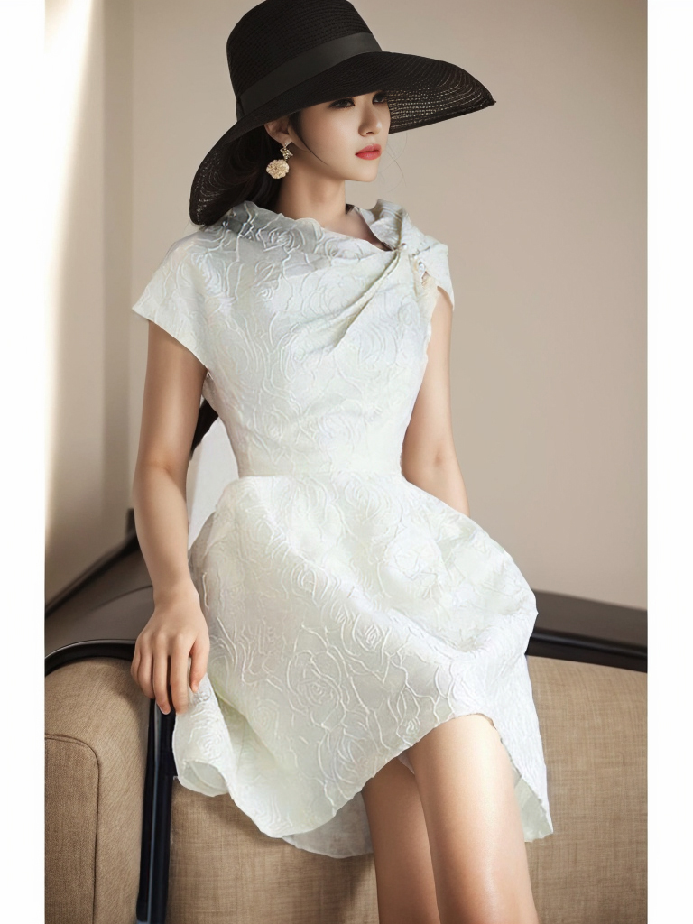 Đầm trắng dự tiệc MINA thiết kế dáng xoè mini chất liệu gấm vân hoa hồng cao cấp - MN189