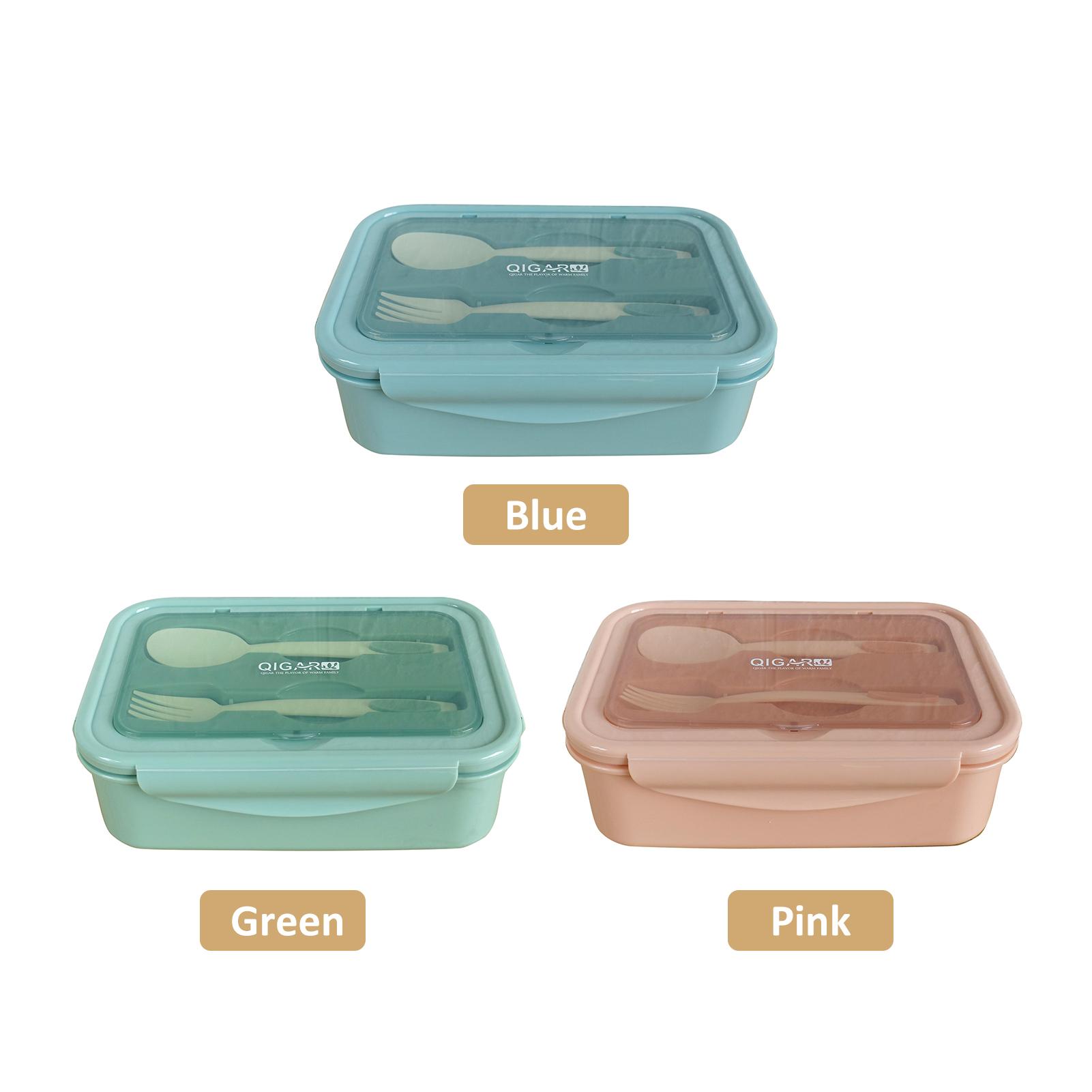 1400ml Plastic Lunch Box With Fork and Spoon 3 Compartment Single-layer Leakproof Reusable Crisper Sealed Bento Box