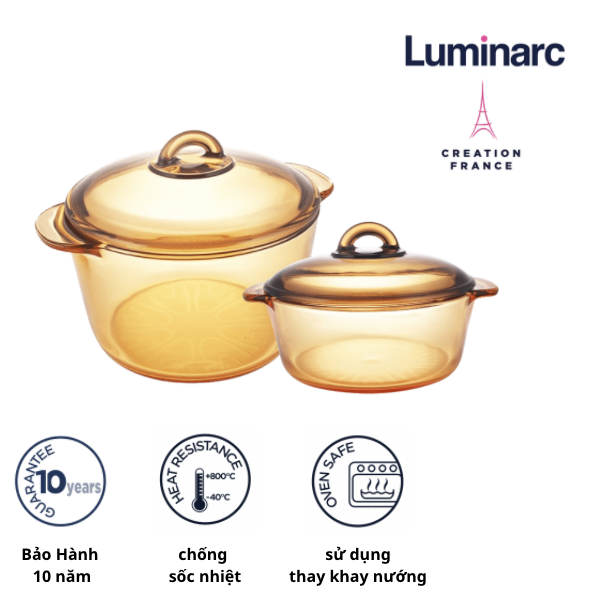 Bộ 2 Nồi Thuỷ Tinh Luminarc Amberline Granite 2 Lít/ 3 Lít (Bảo Hành 10 năm)-LUGR23