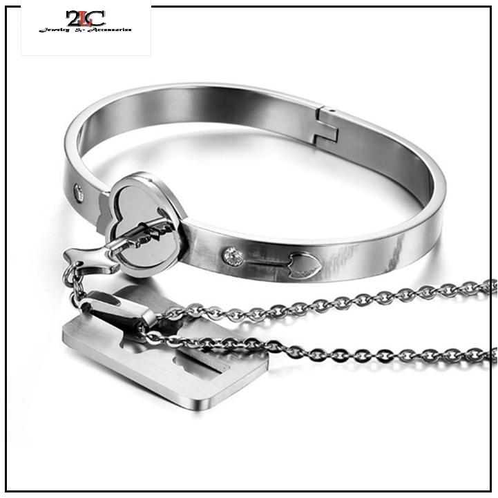 Dây Chuyền Chìa Khóa, Vòng Tay Ổ khóa Cặp TiTan Cao Cấp Thép Không Gỉ- LCQC01
