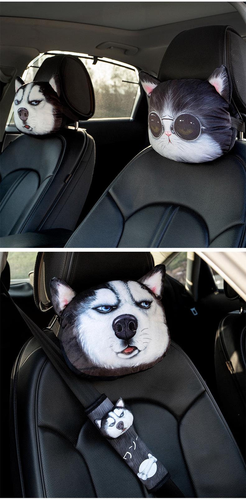 GỐI TỰA ĐẦU Hình Thú Cưng, BỌC DÂY AN TOÀN 3D Hình Chó Husky | Dễ Thương, Đáng Yêu, Ngộ Nghĩnh