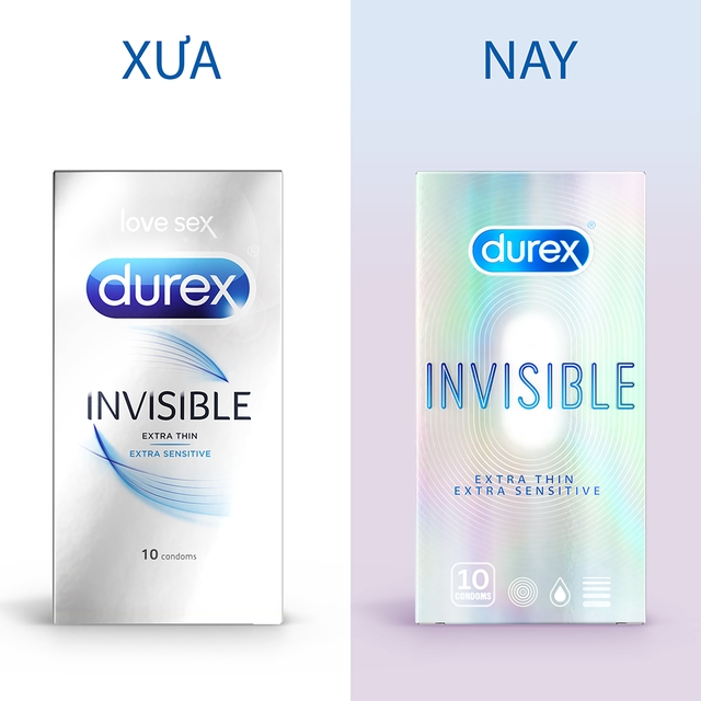 Bao cao su Durex Invisible Extra Thin Extra Sensitive 10 bao / hộp - Thiết kế Siêu mỏng vô hình 52mm tăng Cảm giác như thật từ Bao cao su Durex CAO CẤP