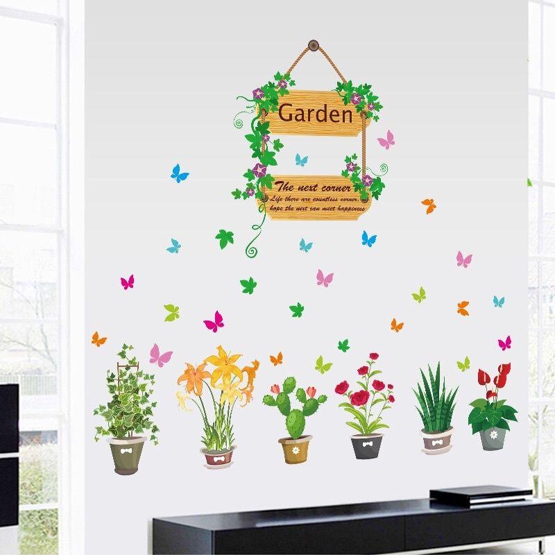 Decal dán tường giỏ hoa