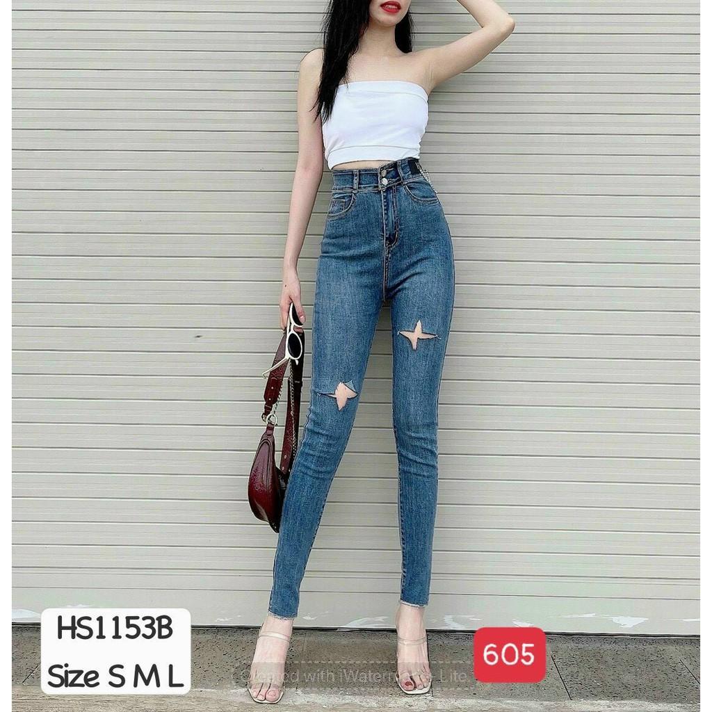Quần jean nữ chất co giãn, quần bò nữ xanh rách cạp cao nhiều mẫu TINA ms623