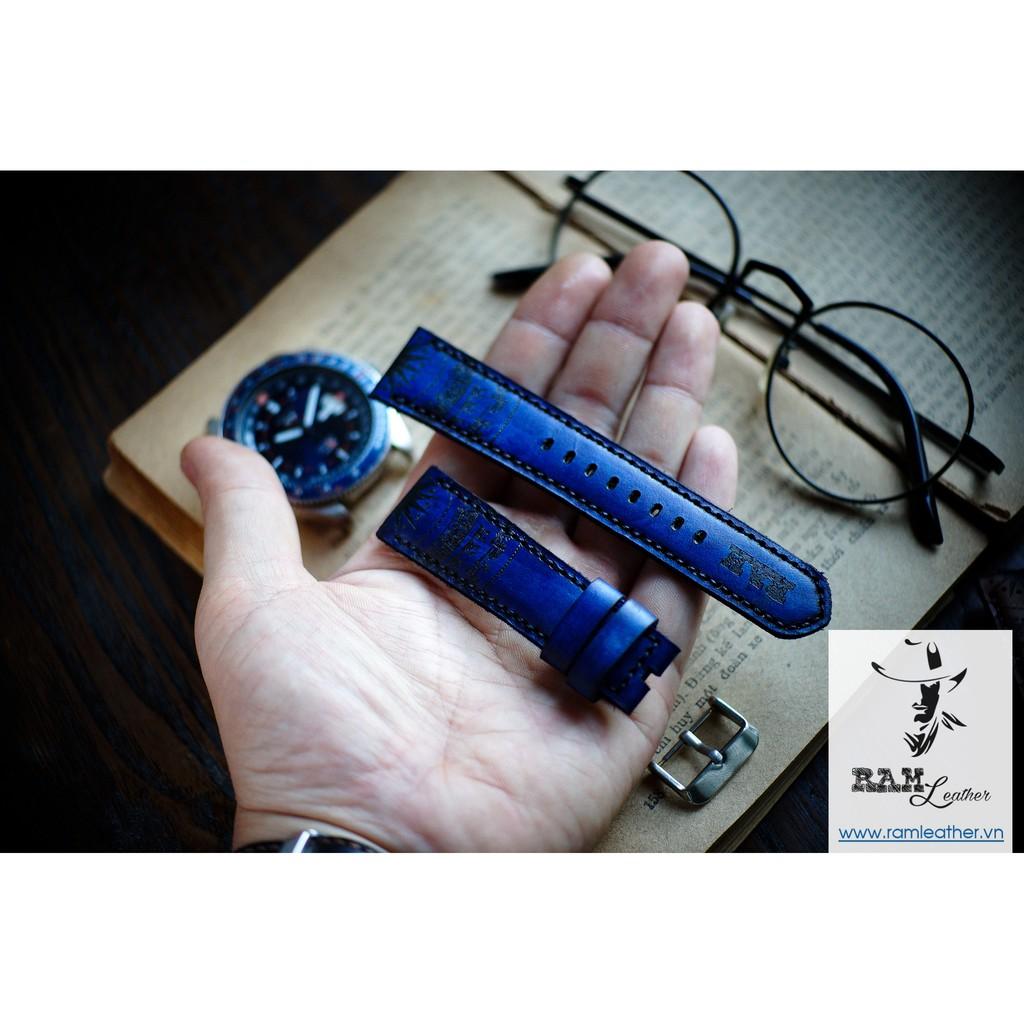 DÂY ĐỒNG HỒ TRỐNG ĐỒNG DA BÒ Ý XANH NAVY - RAM TRỐNG ĐỒNG NAVY - ĐỦ SIZE