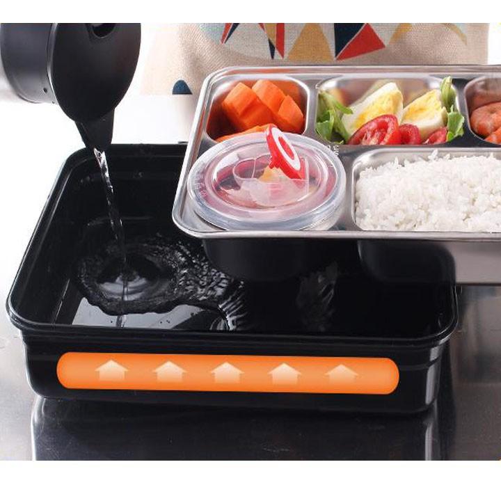 Hộp Cơm Văn Phòng Inox 5 Ngăn Có Giá Đỡ Điện Thoại Kèm Đũa Thìa