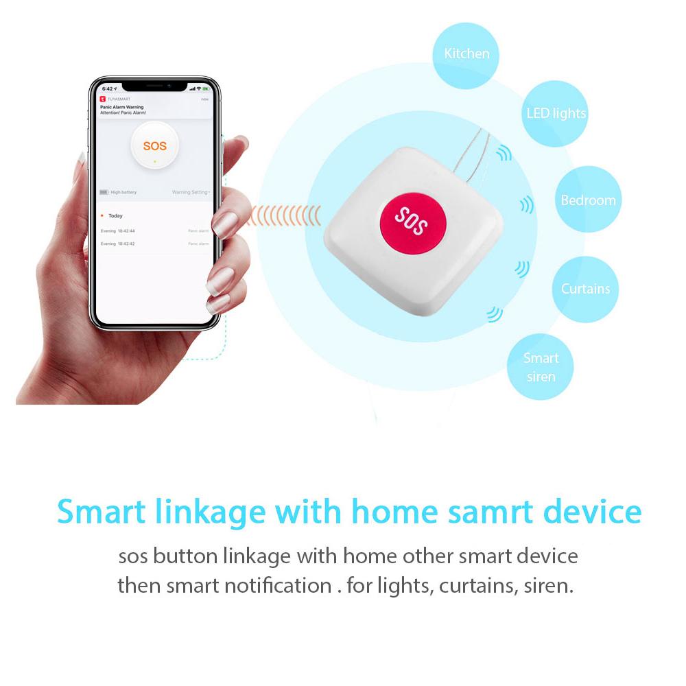 Tuya Zigbee Wireless Remote Call Button SOS/Emergency Button Caregiver Pager for Bed/Chair/Floor Mat Fall Alarm Patient Elderly Disabled Press for Help Caregiver/Nurse Alert System Work with Tuya Zigbee Hub