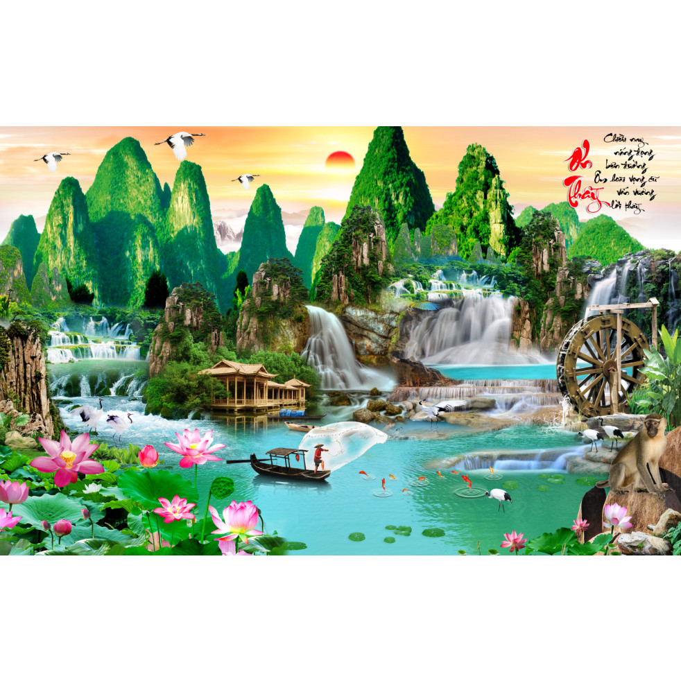 Tranh dán tường 3D sơn thủy hữu tình
