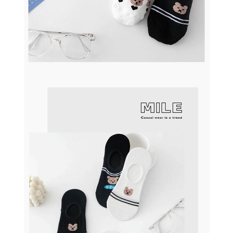 T16-Tất vớ nữ cổ ngắn dễ thương cotton hình gấu đen trắng mỏng thoáng Urbanize - Chọn ngẫu nhiên