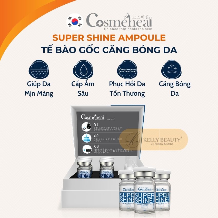 Tế Bào Gốc Căng Bóng Da Cosmeheal SuperShine Ampoule - Phục Hồi Da Tổn Thương, Cấp Ẩm Sâu, Nuôi Da Khỏe | Kelly Beauty