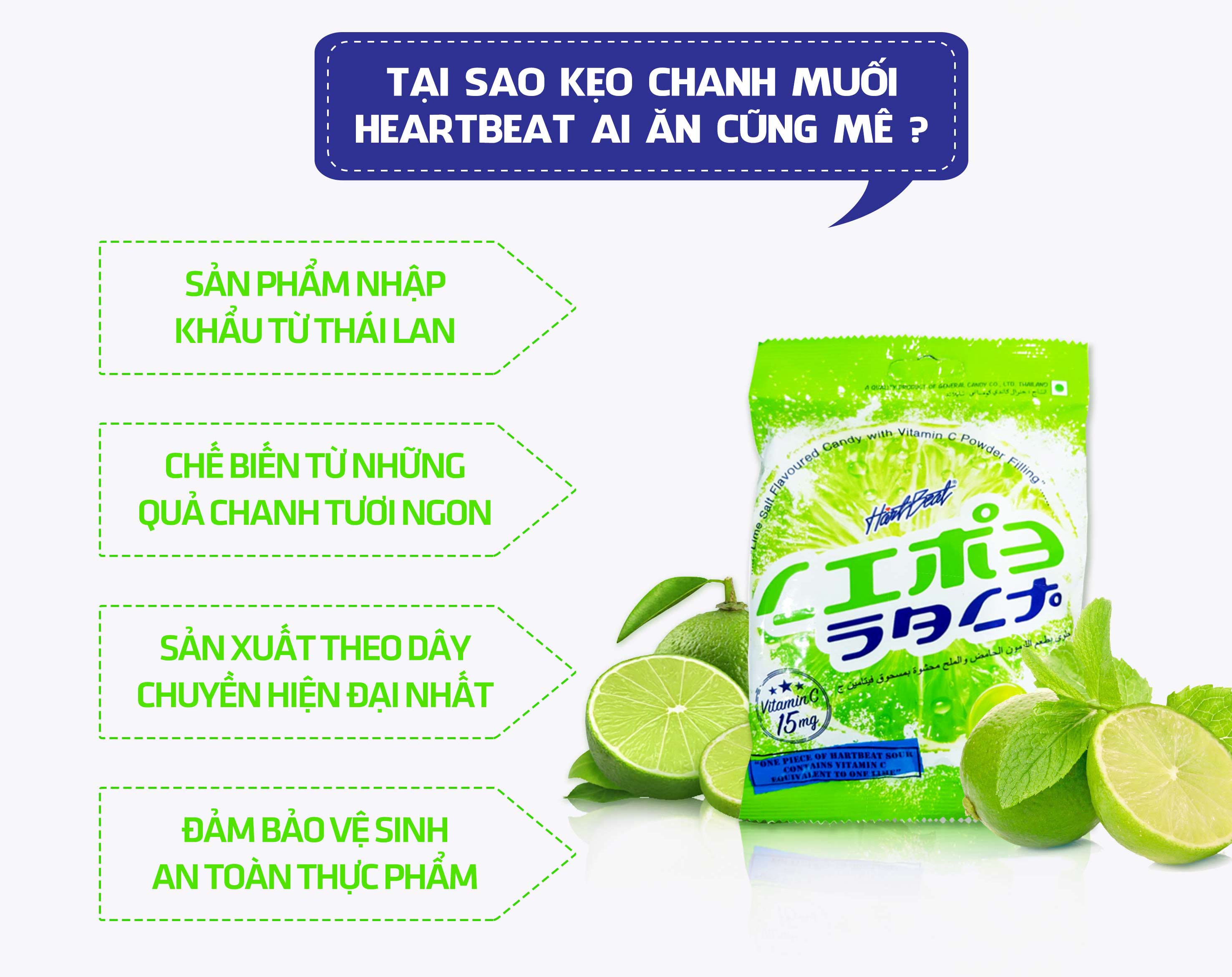 Kẹo Chanh Muối Thái Lan 120g Hartbeat Bổ Sung Vitamin C