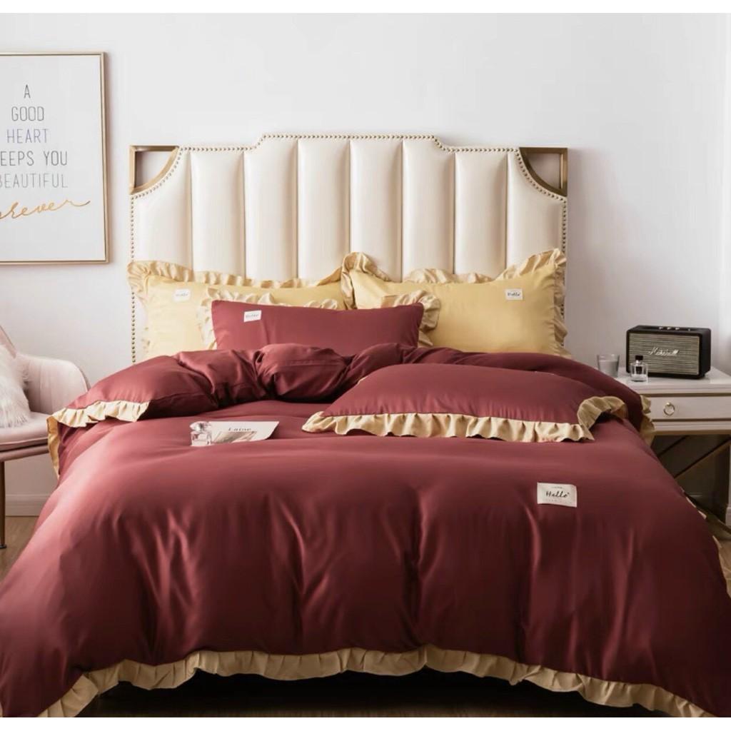 Bộ chăn ga gối Cotton Tici phối bèo dài M2T bedding chăn ga Hàn Quốc đủ màu đủ size miễn phí bo chun